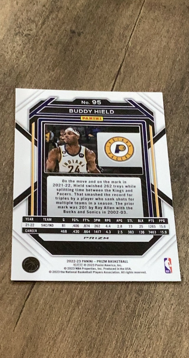 Buddy Hield 2022-23 Panini Prizm - Prizms Red Ice 95 trading card image rear