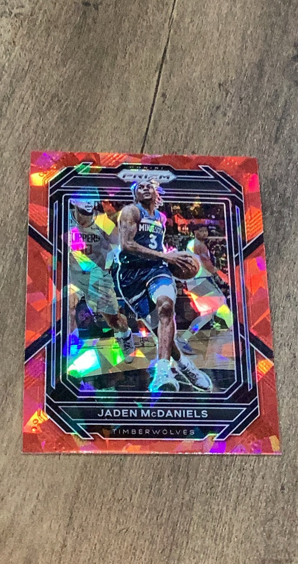 Jaden McDaniels 2022-23 Panini Prizm - Prizms Red Ice 53 trading card image front