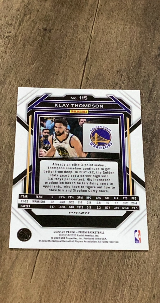 Klay Thompson 2022-23 Panini Prizm - Prizms Red Ice 115 trading card image rear