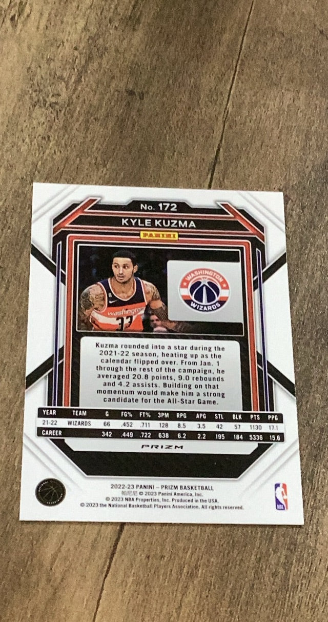 Kyle Kuzma 2022-23 Panini Prizm - Prizms Red Ice 172 trading card image rear