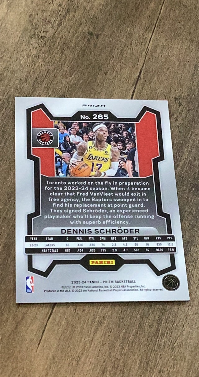Dennis Schroder 2023-24 Panini Prizm - Prizms Red White and Blue 265 trading card image rear