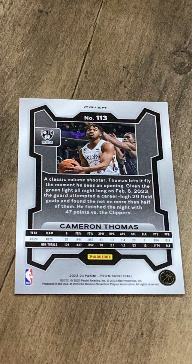 Cameron Thomas 2023-24 Panini Prizm - Prizms Red White and Blue 113 trading card image rear