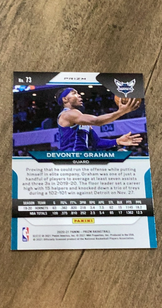 Devonte' Graham 2020-21 Panini Prizm - Red White and Blue Prizms 73 trading card image rear