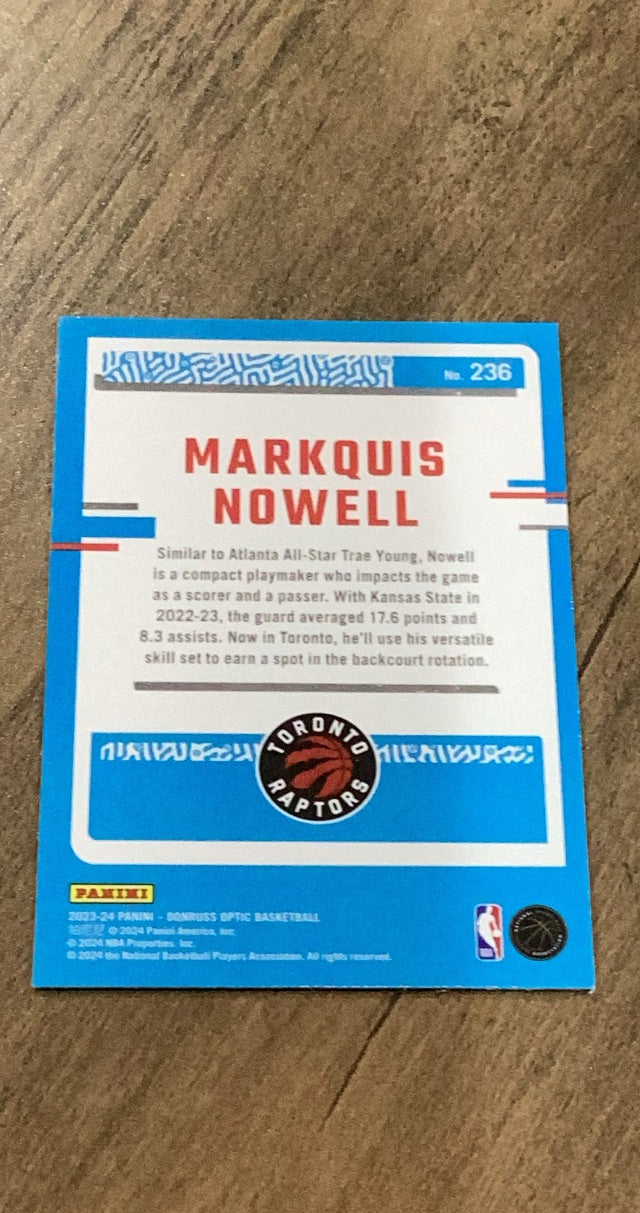 Markquis Nowell 2023-24 Donruss Optic 236 trading card image rear