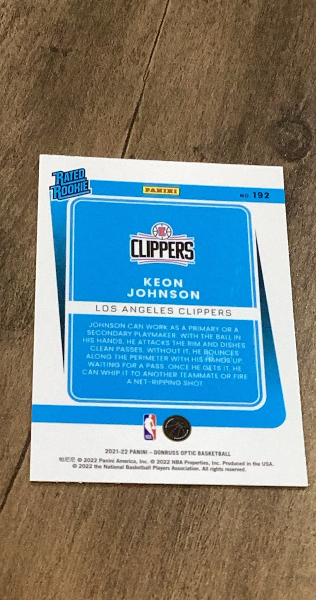 Keon Johnson 2021-22 Donruss Optic 192 trading card image rear