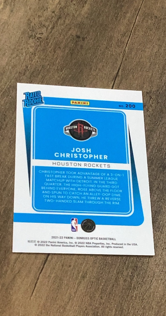 Josh Christopher 2021-22 Donruss Optic 200 trading card image rear