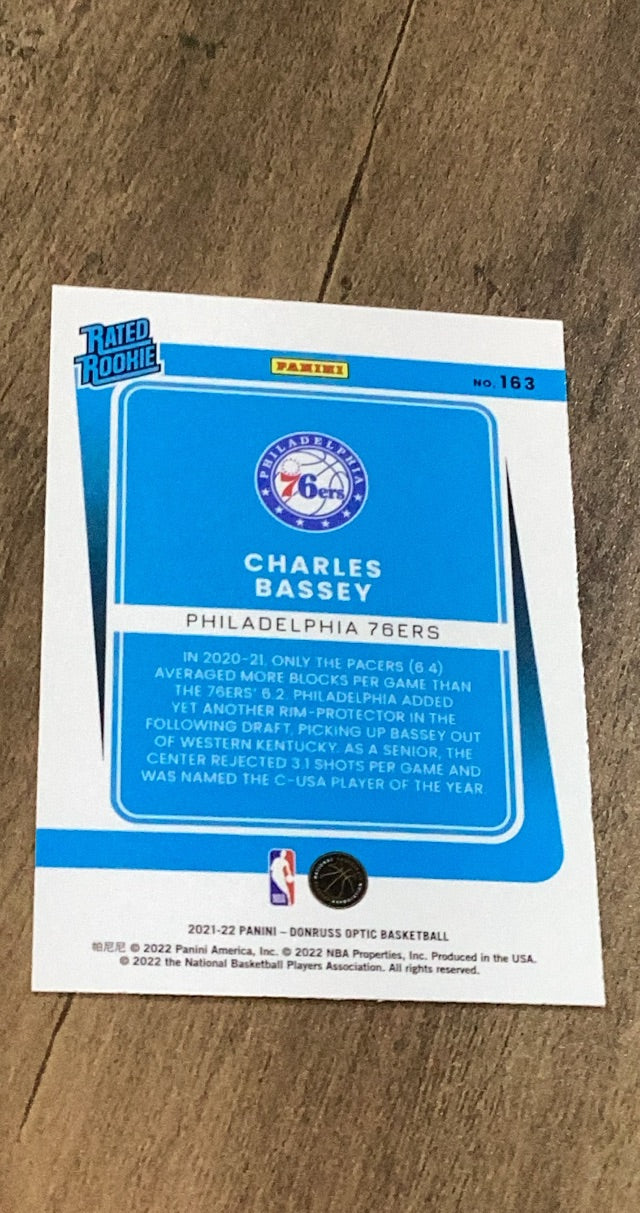 Charles Bassey 2021-22 Donruss Optic 163 trading card image rear