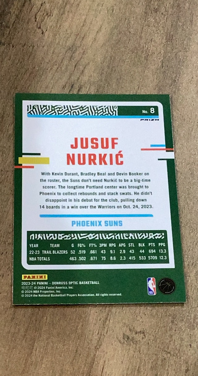 Jusuf Nurkic 2023-24 Donruss Optic - Hyper Pink 8 trading card image rear