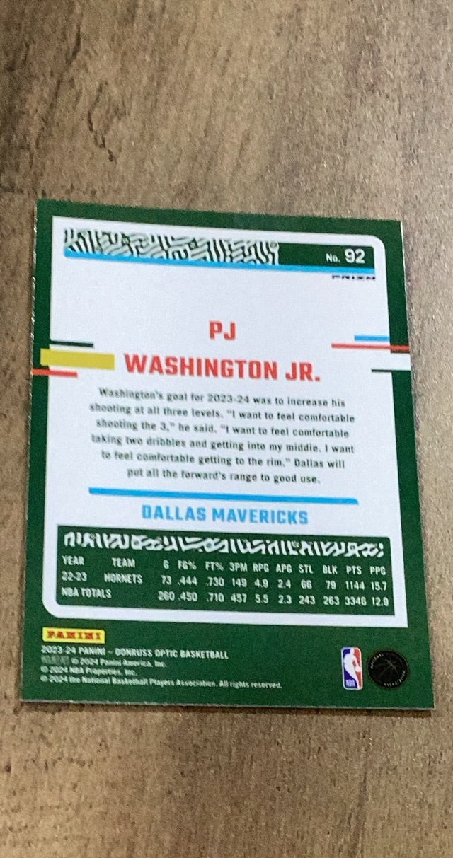 P.J. Washington Jr. 2023-24 Donruss Optic - Hyper Pink 92 trading card image rear
