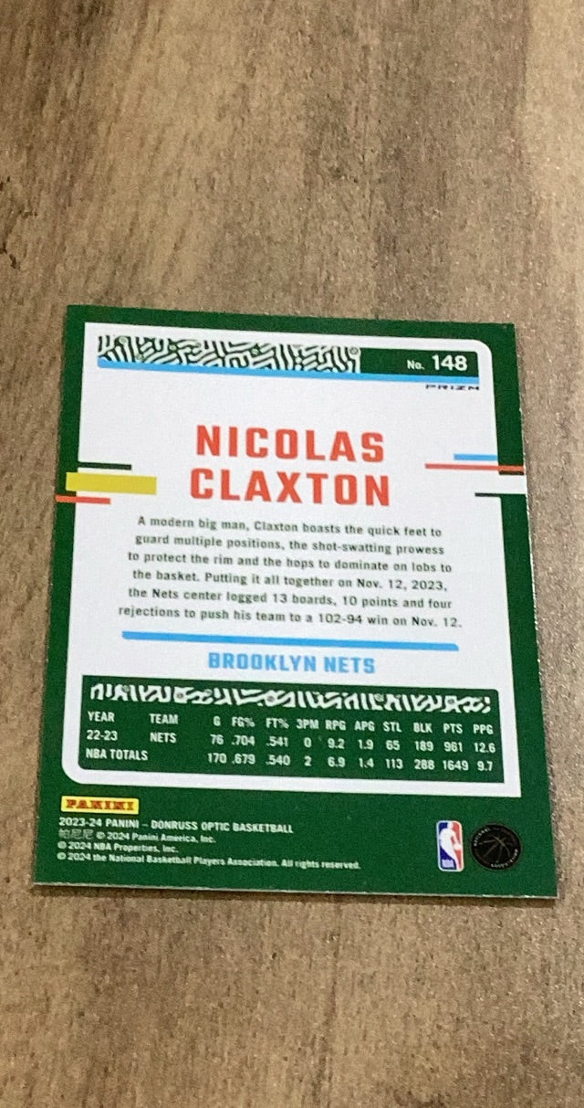Nicolas Claxton 2023-24 Donruss Optic - Hyper Pink 148 trading card image rear