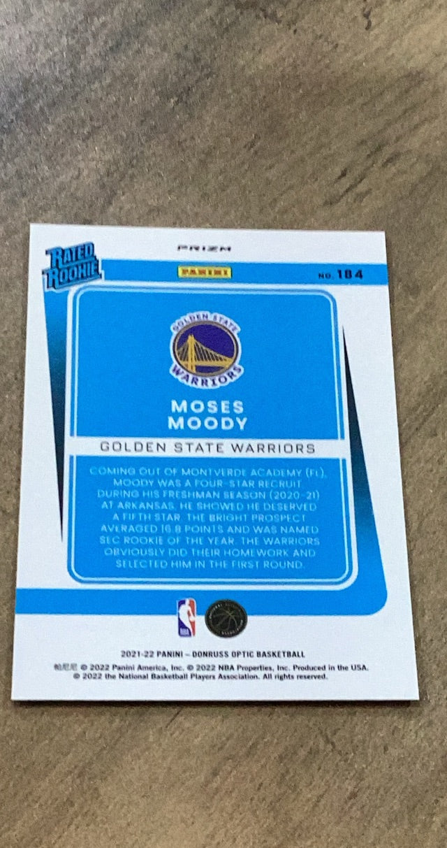 Moses Moody 2021-22 Donruss Optic - Photon 184 trading card image rear