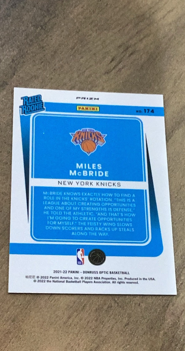 Miles McBride 2021-22 Donruss Optic - Purple 174 trading card image rear