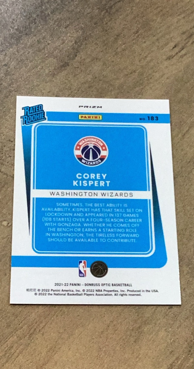 Corey Kispert 2021-22 Donruss Optic - Holo 183 trading card image rear