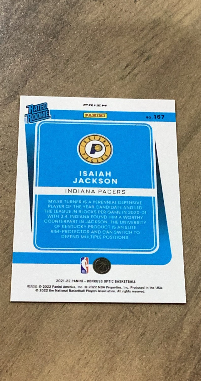 Isaiah Jackson 2021-22 Donruss Optic - Blue Velocity 167 trading card image rear