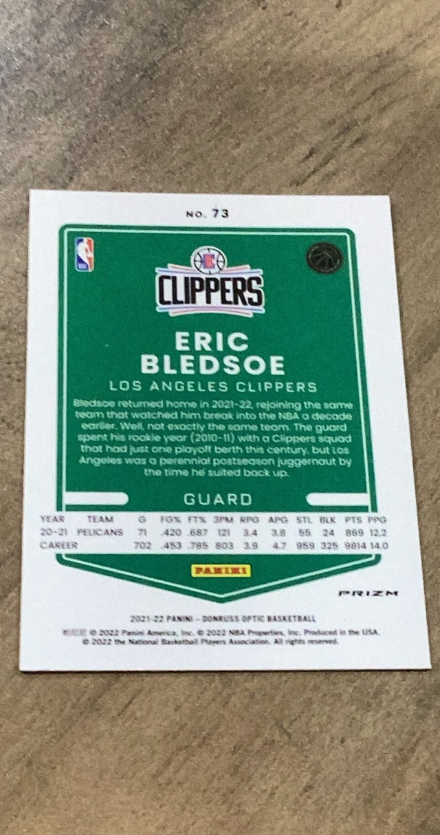 Eric Bledsoe 2021-22 Donruss Optic - Blue Velocity 73 trading card image rear