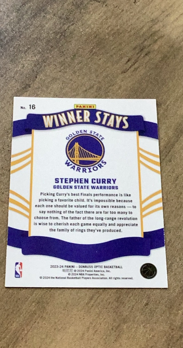 Stephen Curry 2023-24 Donruss Optic - Winner Stays 16 trading card image rear
