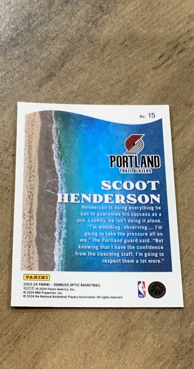 Scoot Henderson 2023-24 Donruss Optic - Splash 15 trading card image rear