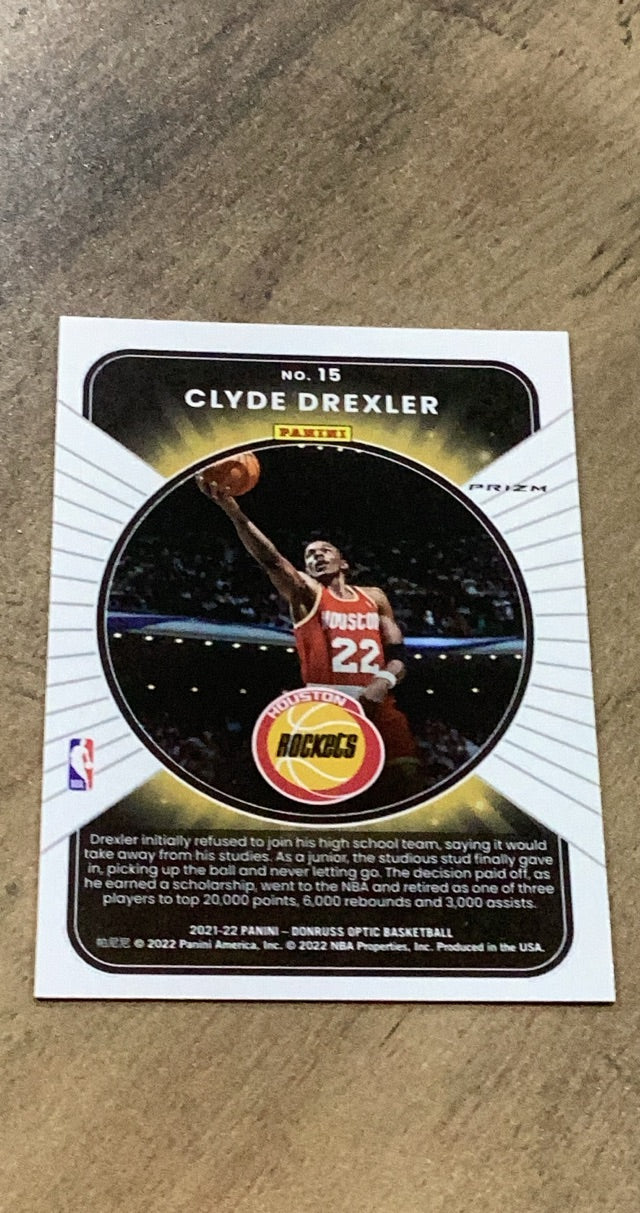 Clyde Drexler 2021-22 Donruss Optic - Winner Stays Purple 15 trading card image rear