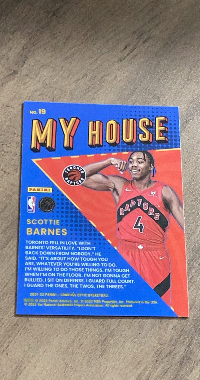 Scottie Barnes 2021-22 Donruss Optic - My House 19 trading card image rear
