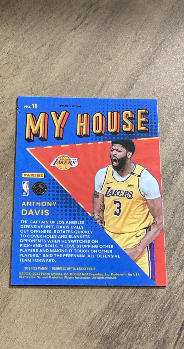 Anthony Davis 2021-22 Donruss Optic - My House Holo 11 trading card image rear