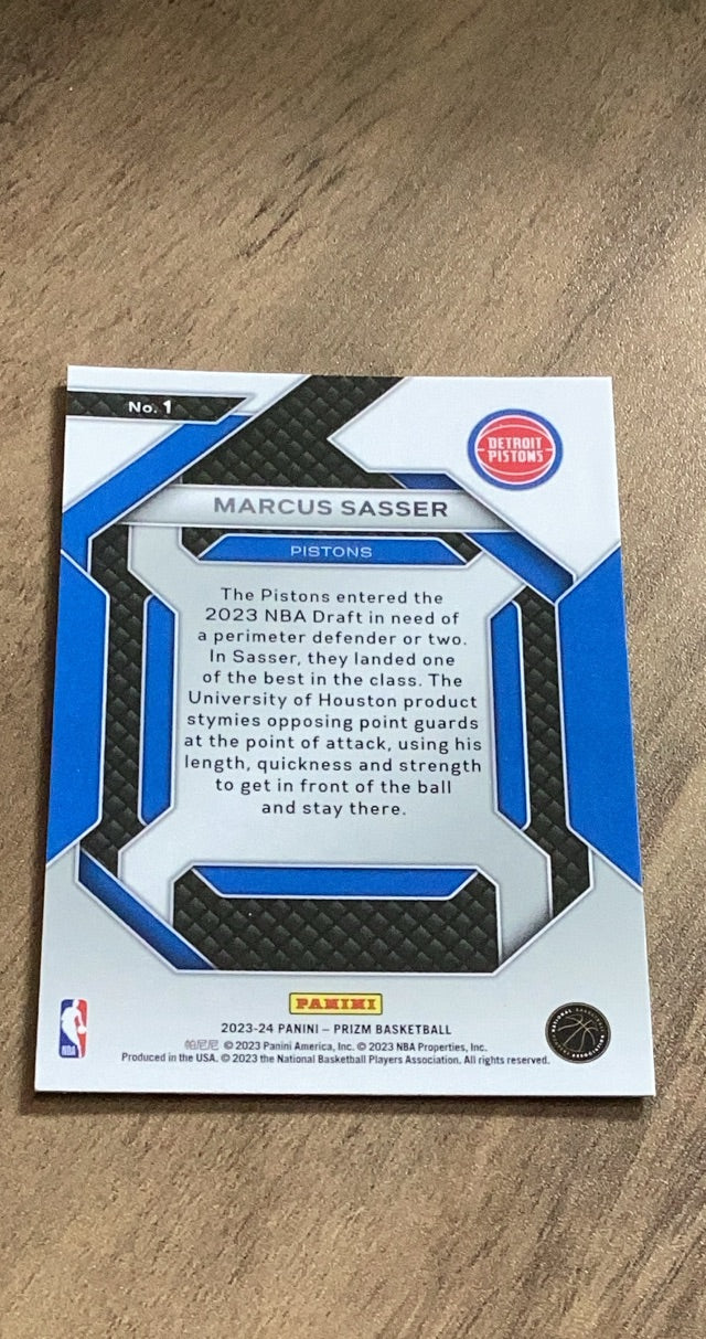 Marcus Sasser 2023-24 Panini Prizm - Emergent 1 trading card image rear