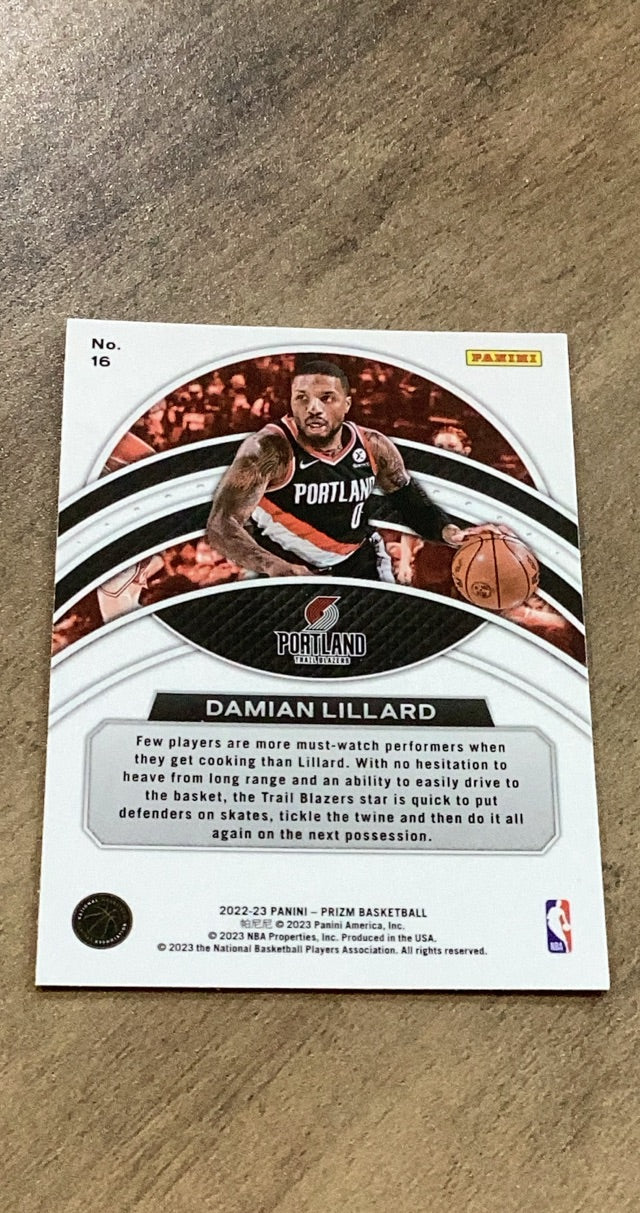 Damian Lillard 2022-23 Panini Prizm - Dominance 16 trading card image rear