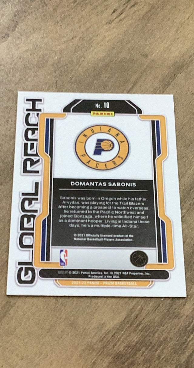 Domantas Sabonis 2021-22 Panini Prizm - Global Reach 10 trading card image rear