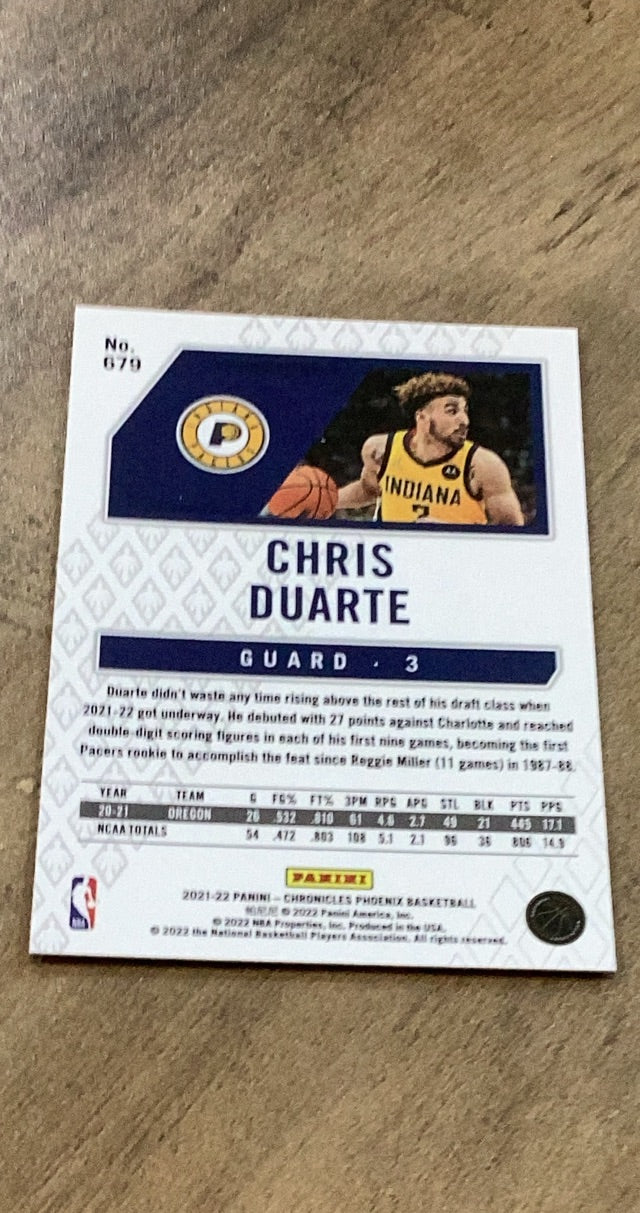 Chris Duarte 2021-22 Panini Chronicles - Phoenix 679 trading card image rear