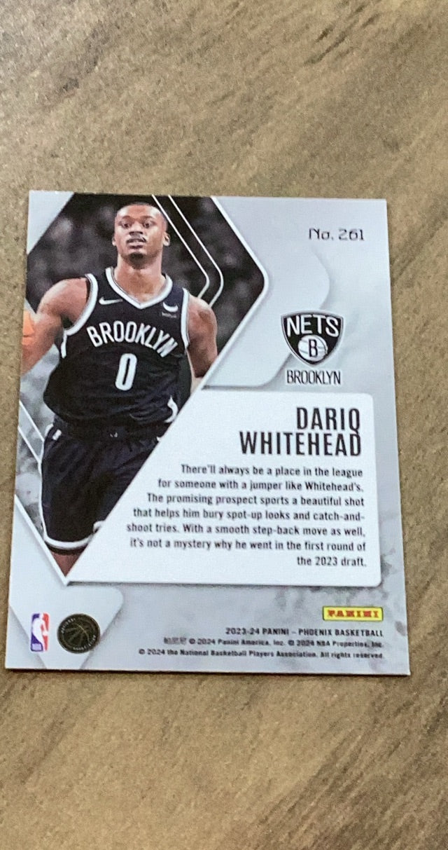 Dariq Whitehead 2023-24 Panini Phoenix 261 trading card image rear