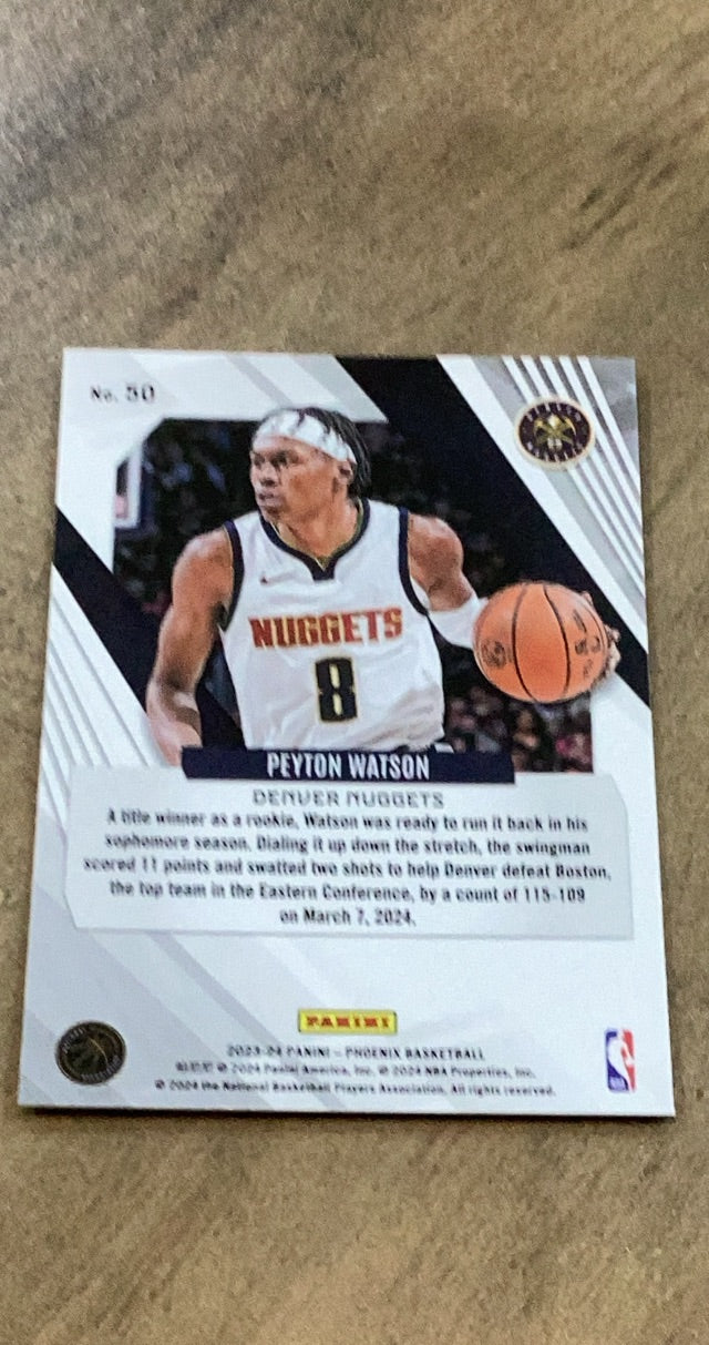 Peyton Watson 2023-24 Panini Phoenix - Phoenix Teal Lazer 50 trading card image rear