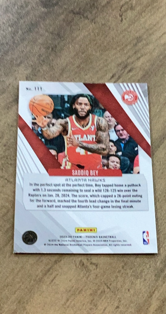 Saddiq Bey 2023-24 Panini Phoenix - Phoenix Teal Lazer 111 trading card image rear