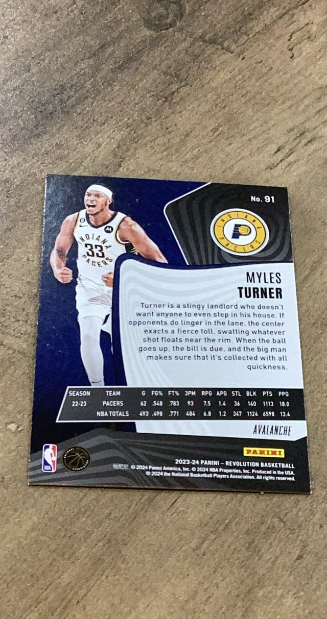 Myles Turner 2023-24 Panini Revolution - Avalanche 91 trading card image rear