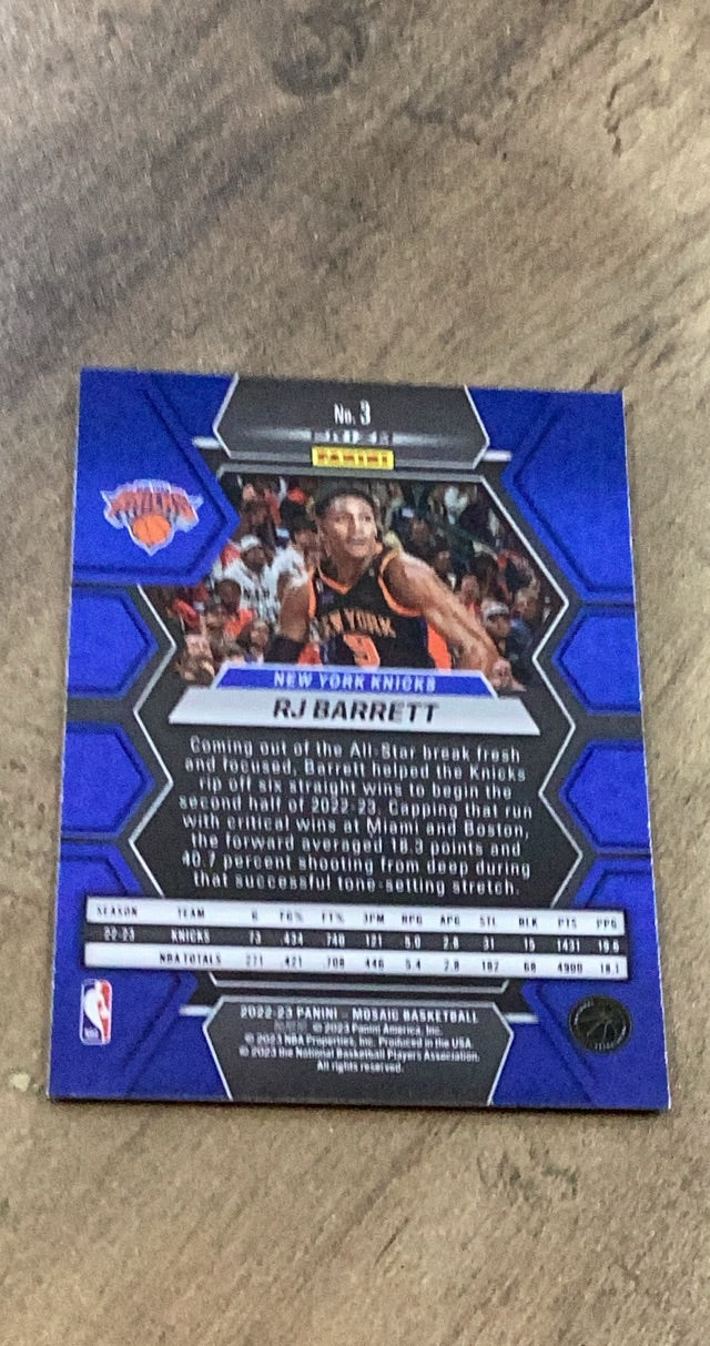 RJ Barrett 2022-23 Panini Mosaic - Green 3 trading card image rear