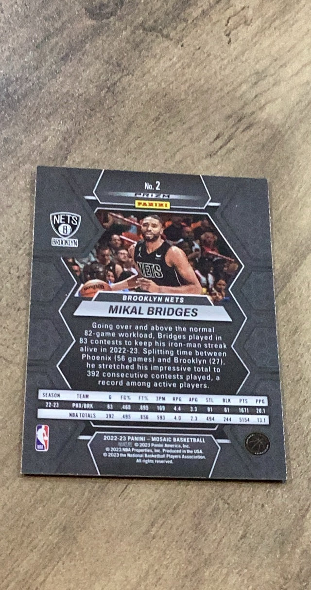 Mikal Bridges 2022-23 Panini Mosaic - Green 2 trading card image rear