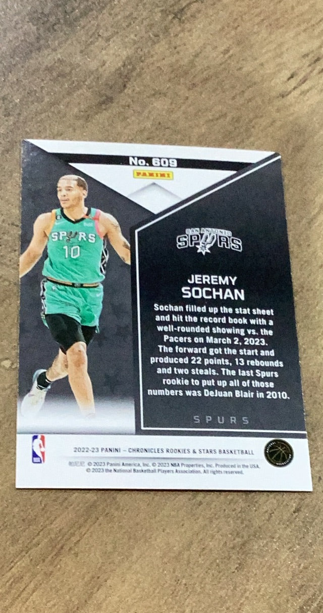 Jeremy Sochan 2022-23 Panini Chronicles 609 trading card image rear