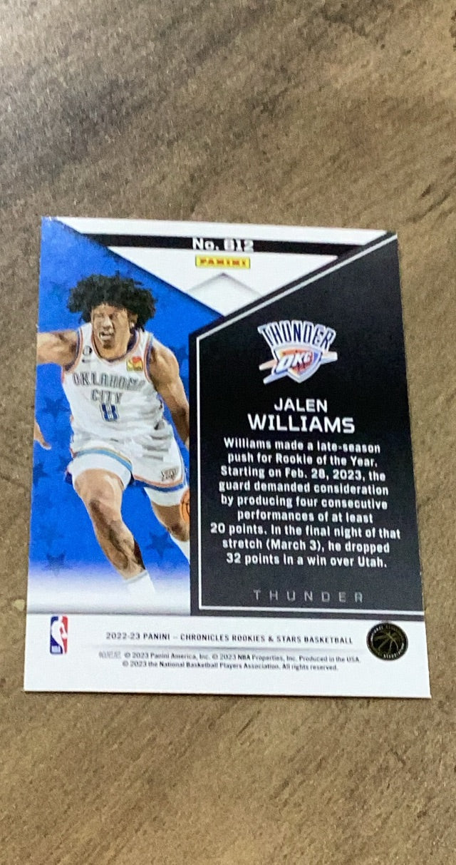 Jalen Williams 2022-23 Panini Chronicles 612 trading card image rear