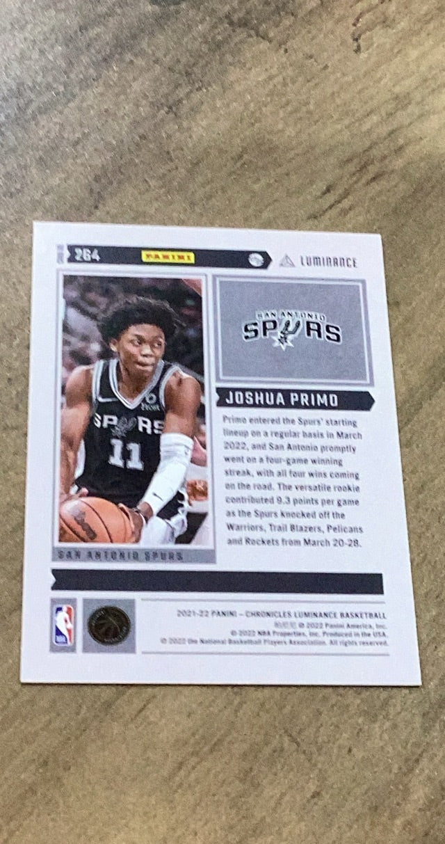 Joshua Primo 2021-22 Panini Chronicles 264 trading card image rear