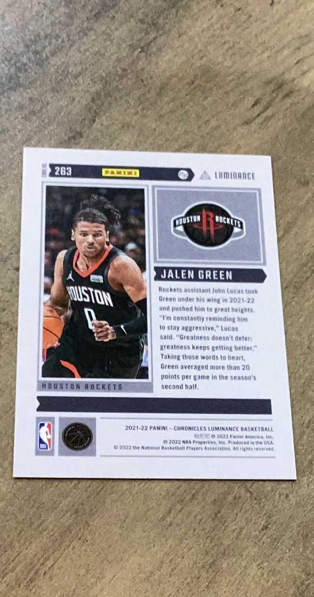 Jalen Green 2021-22 Panini Chronicles 263 trading card image rear