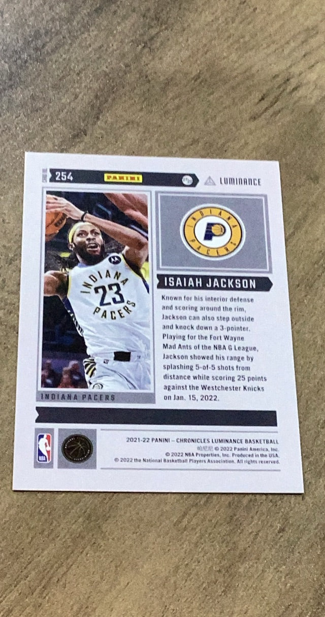 Isaiah Jackson 2021-22 Panini Chronicles 254 trading card image rear