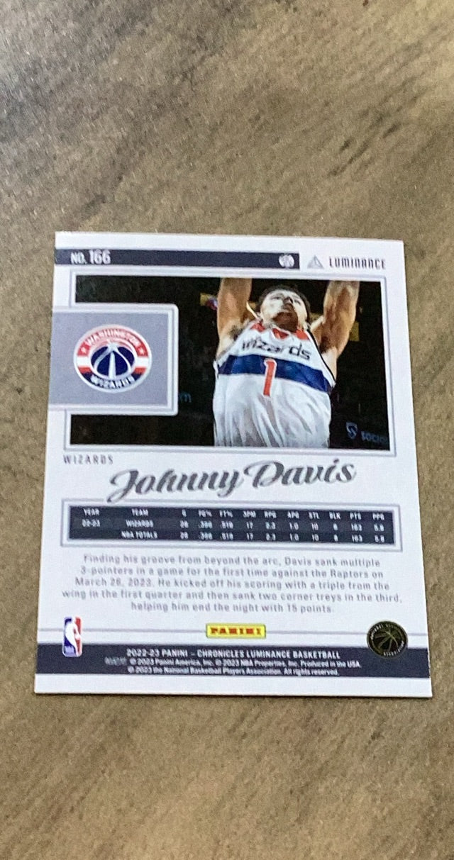 Johnny Davis 2022-23 Panini Chronicles 166 trading card image rear