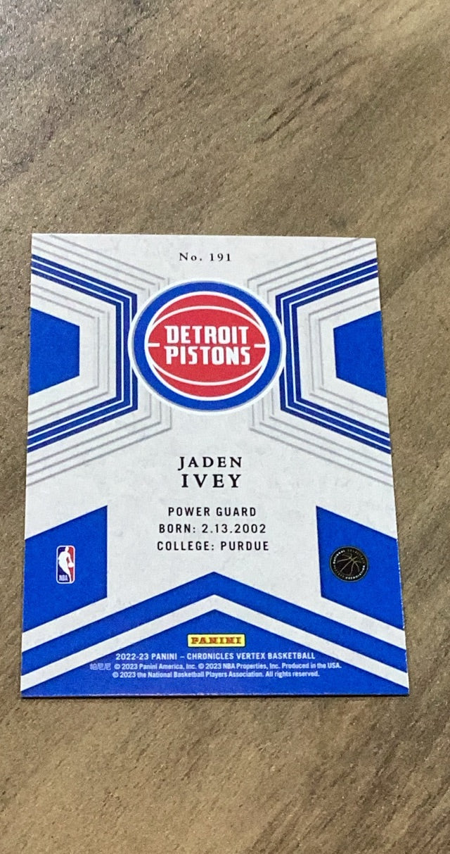 Jaden Ivey 2022-23 Panini Chronicles 191 trading card image rear