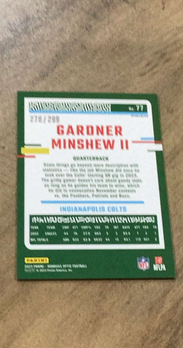 Gardner Minshew II 2023 Donruss Optic - Aqua 77 trading card image rear