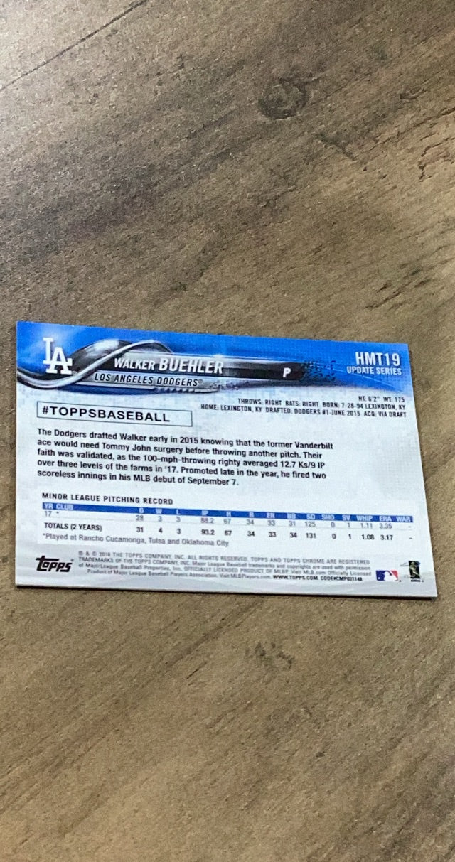 Walker Buehler 2018 Topps Chrome Update HMT19 trading card image rear