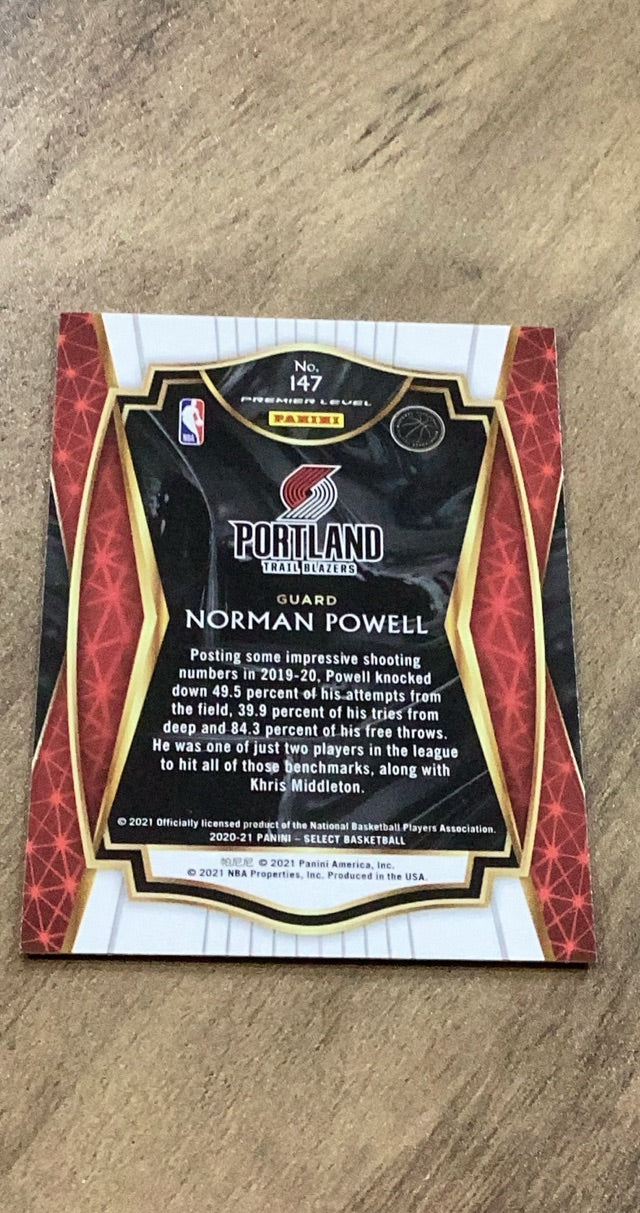 Norman Powell 2020-21 Panini Select - Blue 147 trading card image rear