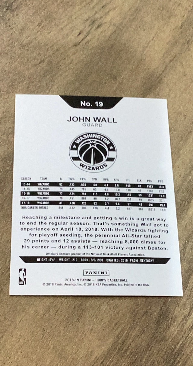 John Wall 2018-19 Panini Hoops - Blue 19 trading card image rear