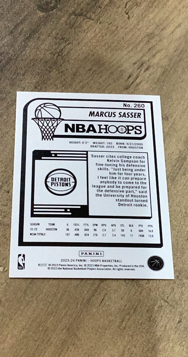 Marcus Sasser 2023-24 Panini Hoops - Blue 260 trading card image rear