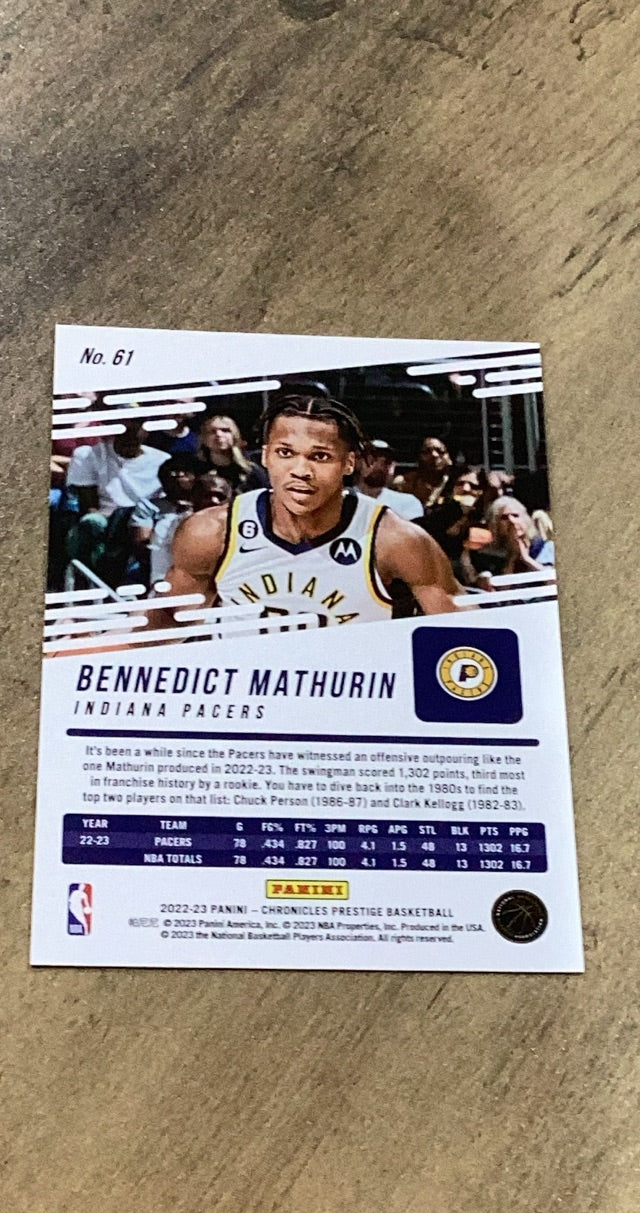 Bennedict Mathurin 2022-23 Panini Chronicles - Red 61 trading card image rear
