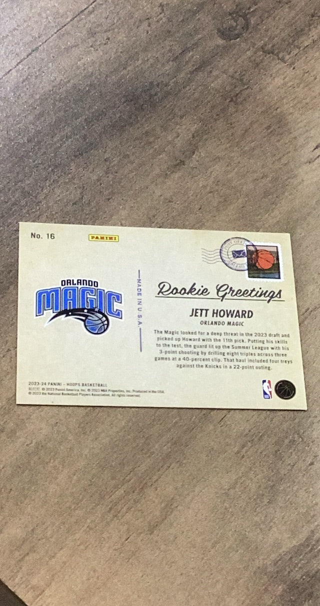 Jett Howard 2023-24 Panini Hoops - Rookie Greetings 16 trading card image rear