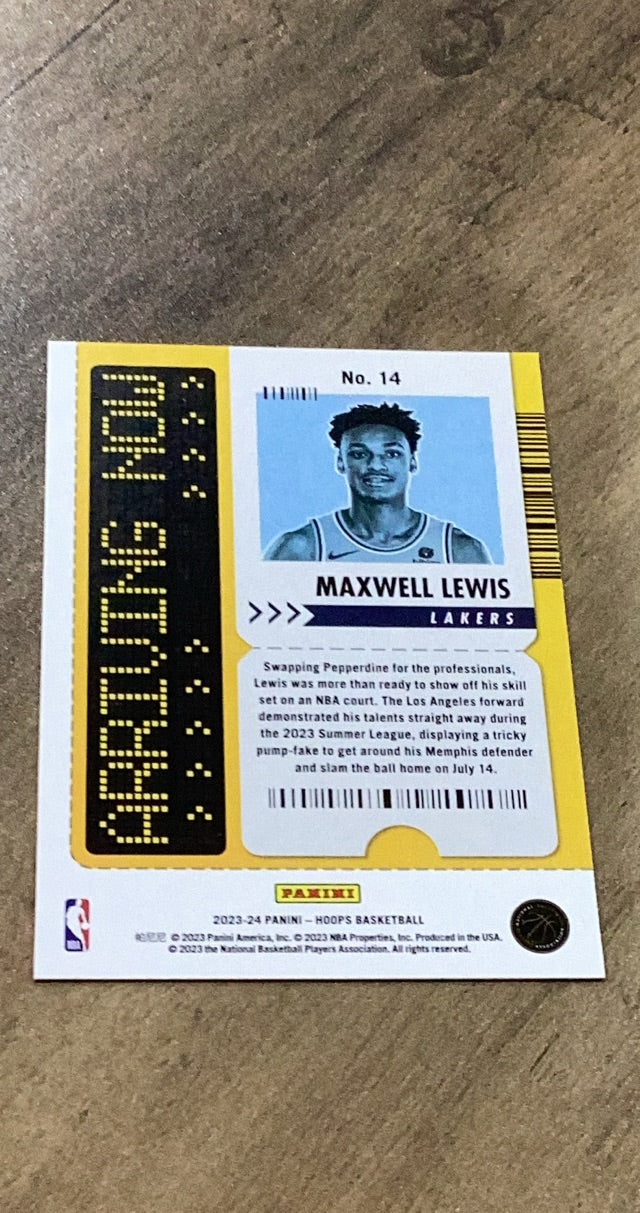 Maxwell Lewis 2023-24 Panini Hoops - Arriving Now 14 trading card image rear