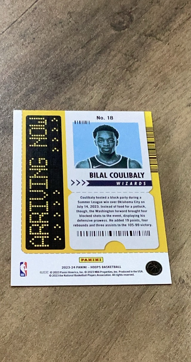 Bilal Coulibaly 2023-24 Panini Hoops - Arriving Now 18 trading card image rear
